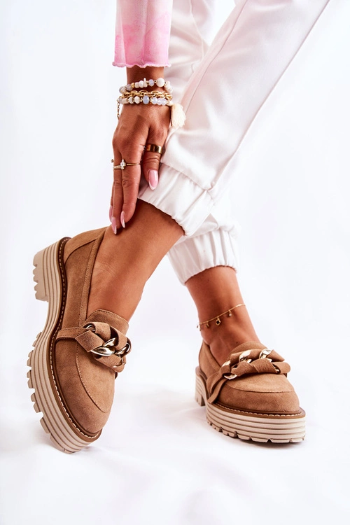 Damskie Półbuty Zamszowe Laura Messi 2523 Camel