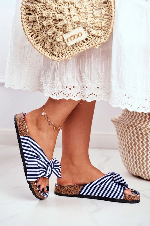 Damskie Klapki Z Kokardkami Pin-up Granatowe Verrone