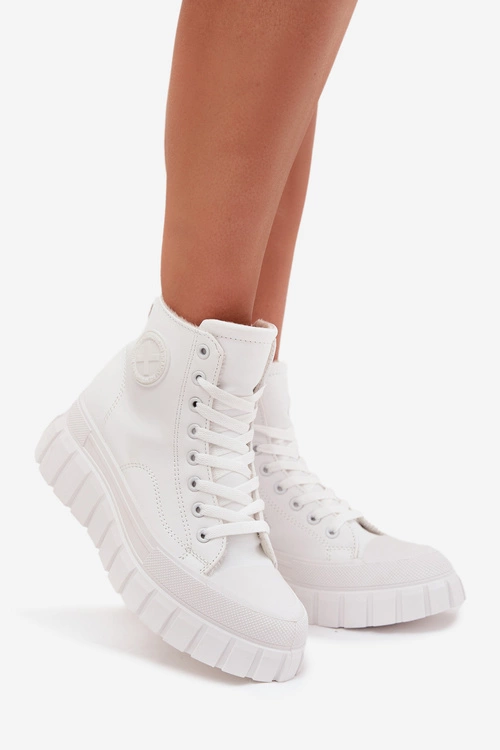 Ocieplane Wysokie Trampki Damskie Na Platformie Zamek Białe Sarira