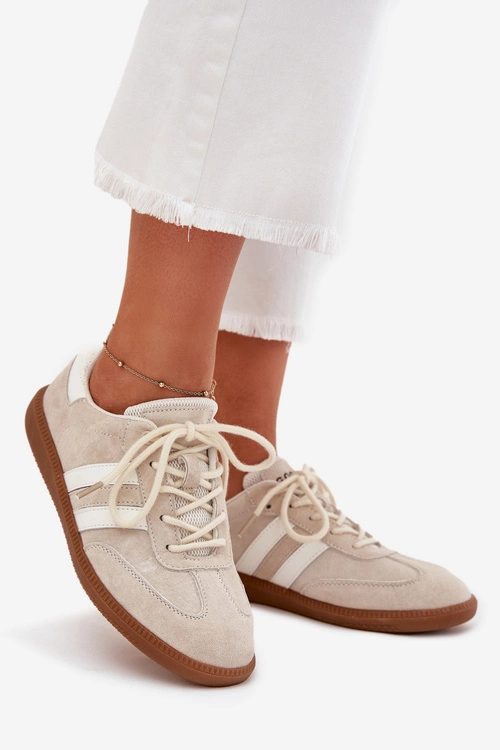 Niskie Skórzane Sneakersy Damskie Beżowe Ismina