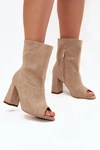 Zamszowe Botki Na Słupku Z Odkrytymi Palcami Zazoo 3830 Beżowe