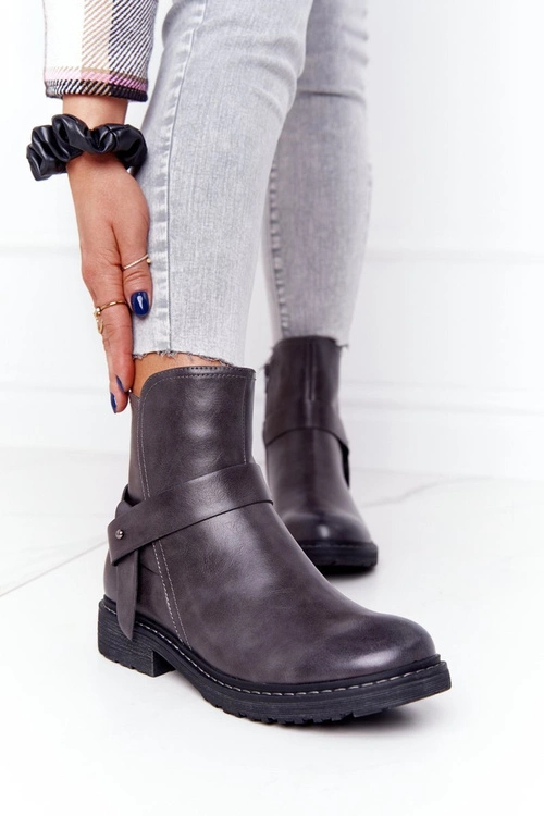 Damskie Ocieplane Botki Workery Szare Alivia