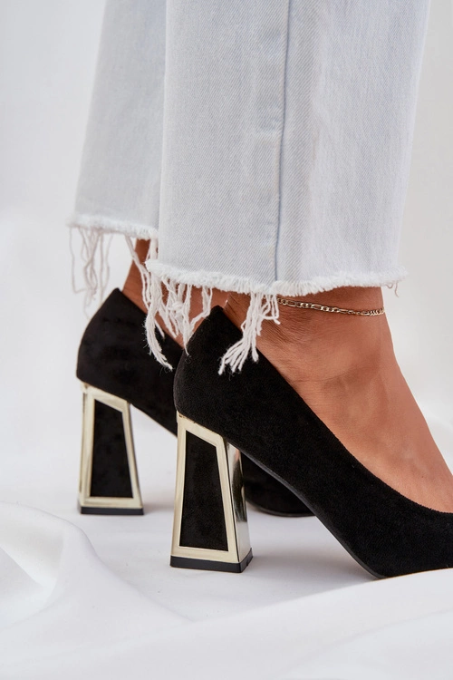 Eleganckie Czółenka Na Słupku Szpiczaste Noski Czarne Falseki