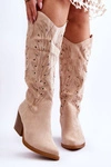 Wsuwane Zamszowe Ażurowe Kozaki Beżowe Elavi