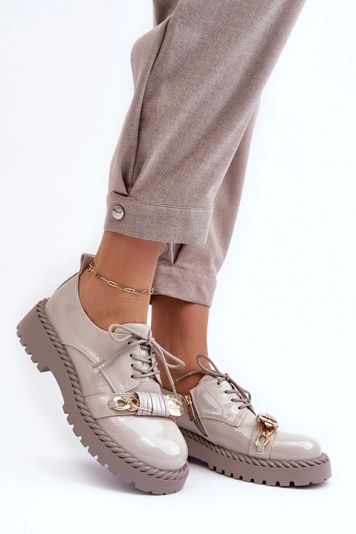 Damskie Lakierowane Półbuty D&A MR870-81 Szare