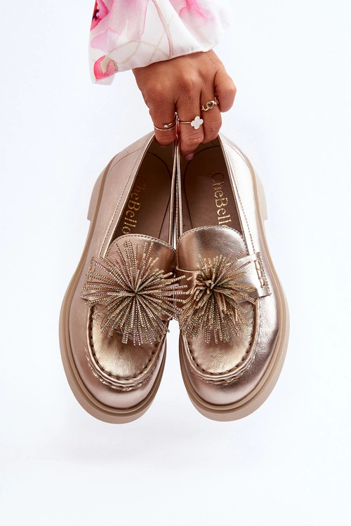 Skórzane Mokasyny Damskie CheBello 4383 Złote