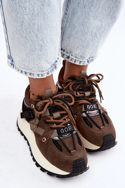 Sneakersy Ze Skóry Zamszowej Na Platformie GOE UU2N4001 Brązowe