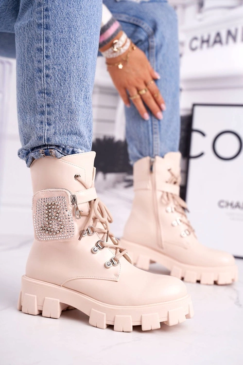 Botki Damskie Na Platformie Ocieplane Beżowe Seul