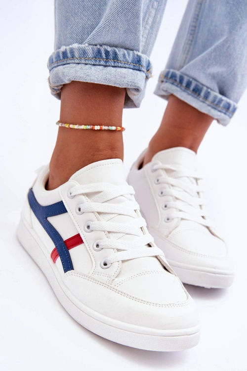 Damskie Buty Sportowe Niskie z Paskami Białe Alemessa