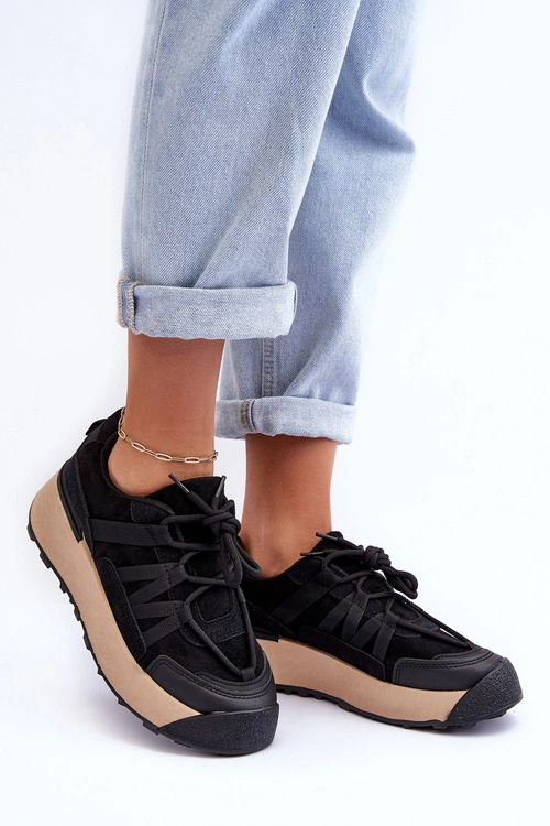 Damskie Zamszowe Buty Sportowe Na Platformie Czarne Rohan
