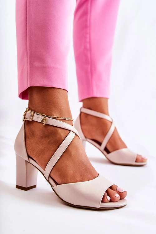 Skórzane Sandały Na Słupku Beżowe Damess