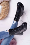 Botki Damskie Płaski Obcas Czarne Sergio Leone TR718