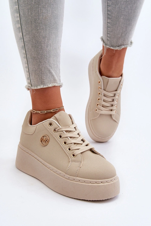 Sneakersy Damskie Na Platformie Beżowe Eshen