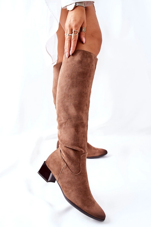 Kozaki Damskie Na Obcasie Zamszowe Beżowe Bolea