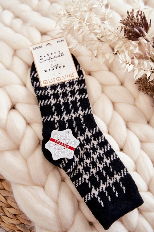 Damskie Ciepłe Skarpetki Krata Czarno-Biała