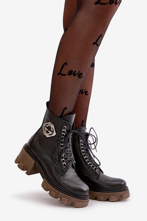 Zazoo 60376 Skórzane Ocieplane Botki Na Suwak Czarne