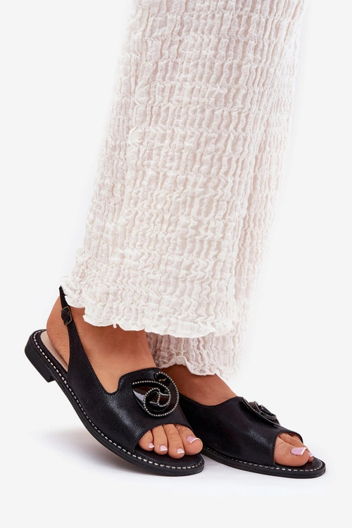 Połyskujące Sandały Damskie Z Ozdobą S.Barski KV51-006 Czarne