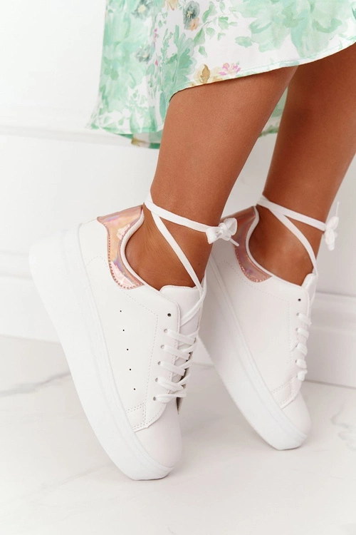 Sportowe Buty Sneakersy Na Platformie Biało-Złote Shine Bright