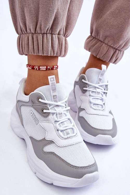 Damskie Lekkie Sportowe Buty Big Star LL274375 Biało-Szare