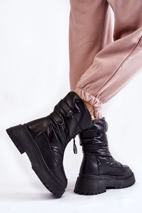 Wysokie Damskie Śniegowce Na Suwak Czarne Moira