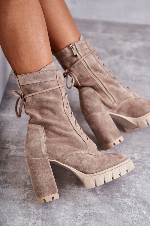 Damskie Zamszowe Botki Na Platformie Beżowe Edna