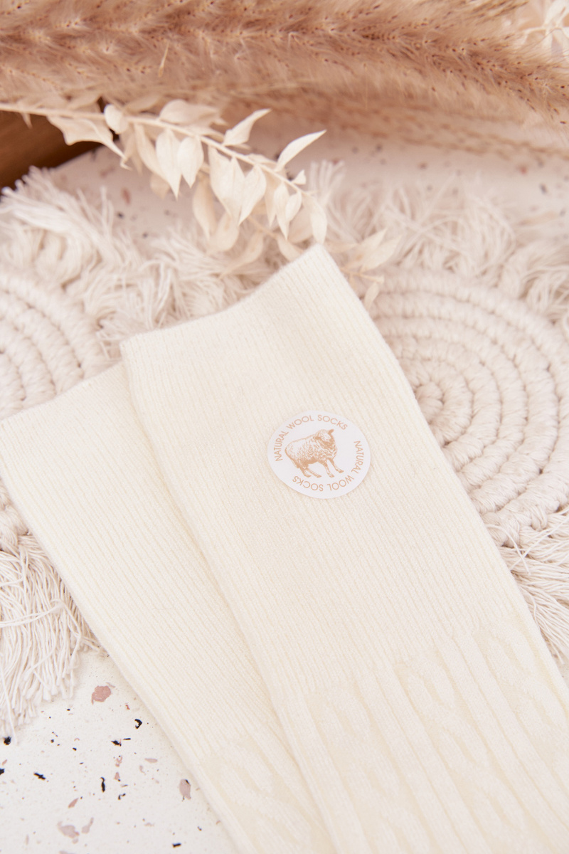 Długie Wełniane Skarpetki Damskie Ecru