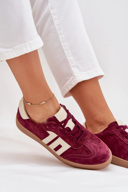 Zamszowe Sneakersy Damskie Vinceza 79557 Bordowe