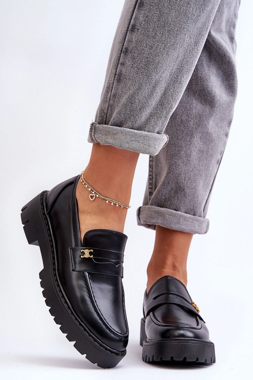 Skórzane Mokasyny Z Ozdobą Czarne Esperta