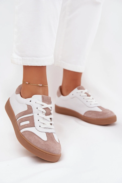 Skórzane Sneakersy Damskie Vinceza 79557 Biało-Beżowe