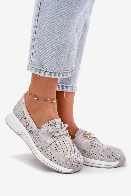 Zamszowe Półbuty Ze Skóry Naturalnej Na Platformie Artiker 56C2104 Szare