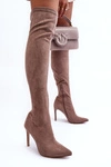 Kozaki Zamszowe Za Kolano Na Szpilce Beżowe Calfi