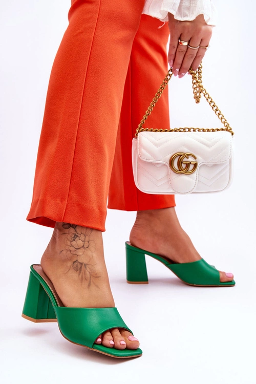 Damskie Skórzane Klasyczne Klapki Zielone Loara