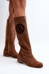 Zazoo 3367 Zamszowe Kozaki Damskie Przed Kolano Brązowe