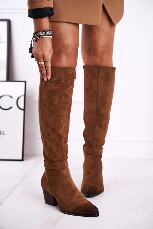 Kozaki Damskie Na Słupku Zamszowe Brązowe Nevermind