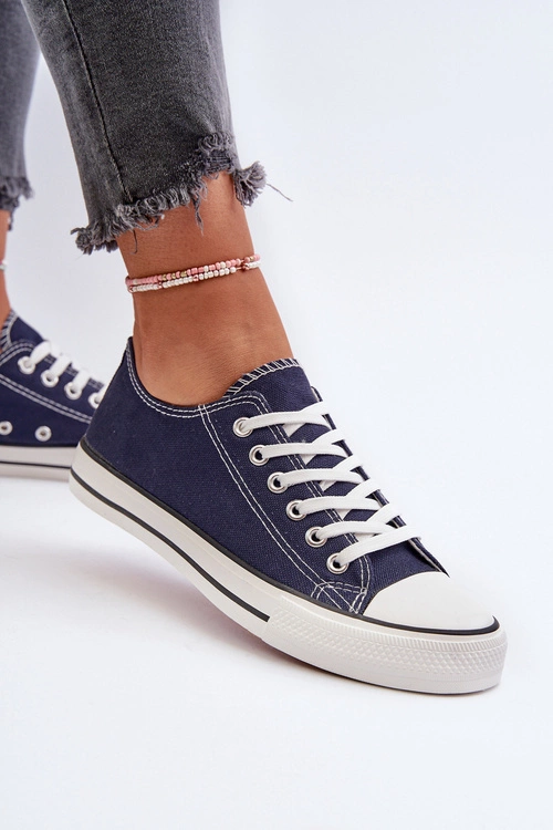 Trampki Damskie Klasyczne Niskie Granatowe Caelira