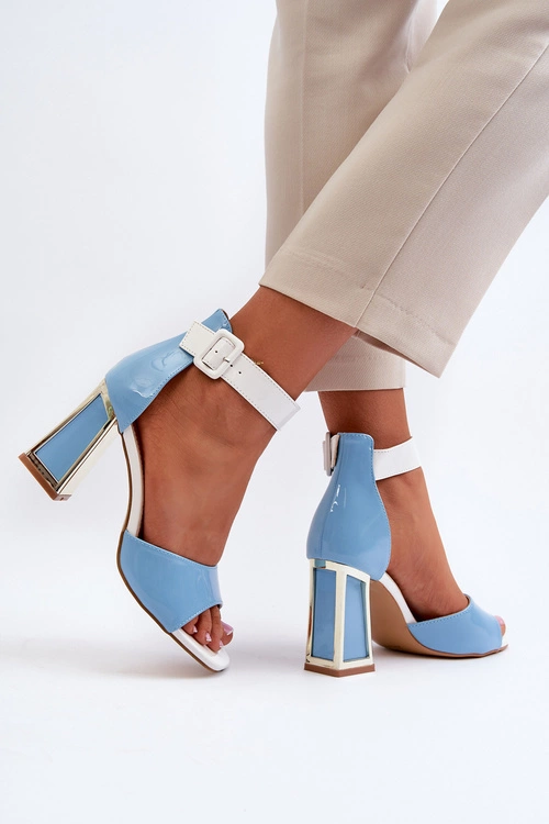 Lakierowane Sandały Na Słupku Niebieskie Adrianu