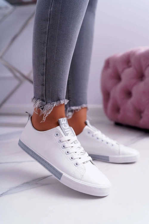 Trampki Damskie Białe Szary Pasek Nigrid