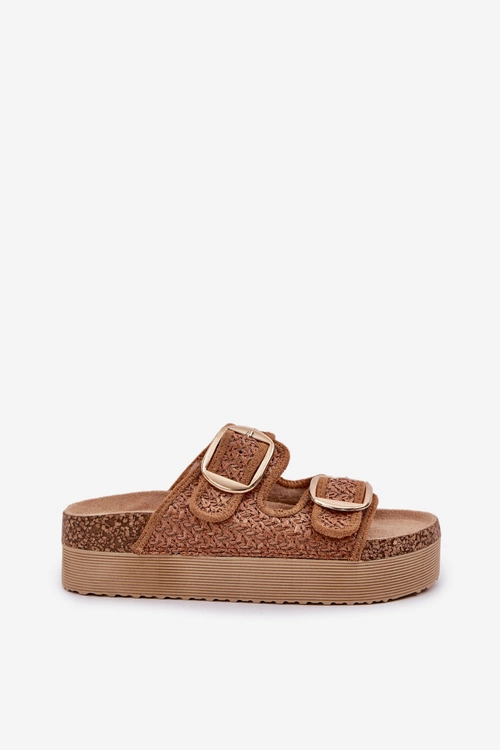 Klapki Z Plecionką I Klamrami Na Masywnej Platformie Camel Aralissea