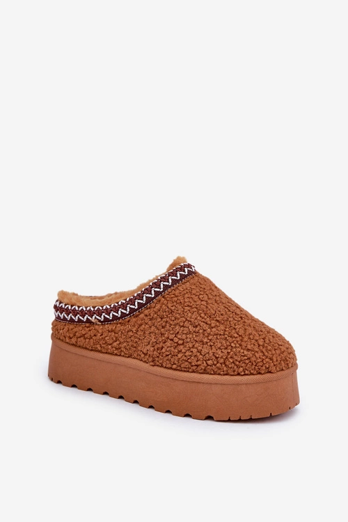 Śniegowce Kapcie Na Platformie Z Futerkiem Typu Baranek Camel Ovirissa