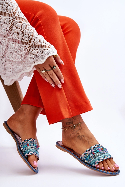 Damskie Zdobione Klapki Niebieskie Bellisa