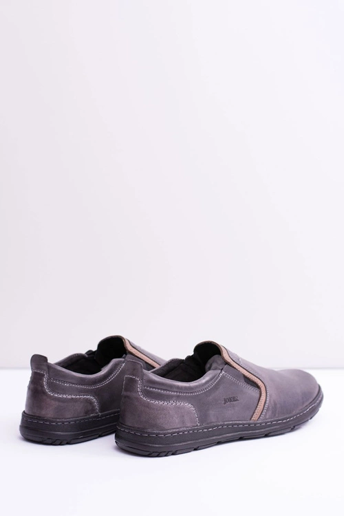 Wsuwane Skórzane Męskie Półbuty Leonidas Szare