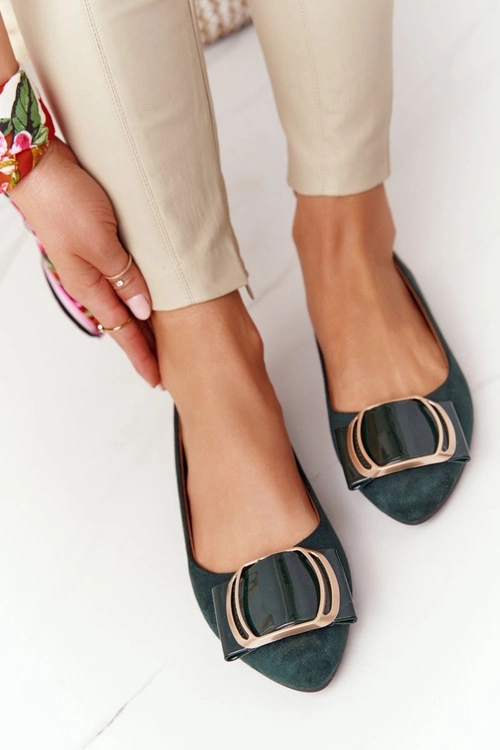 Zamszowe Baleriny Z Klamrą Sergio Leone BL623 Zielone