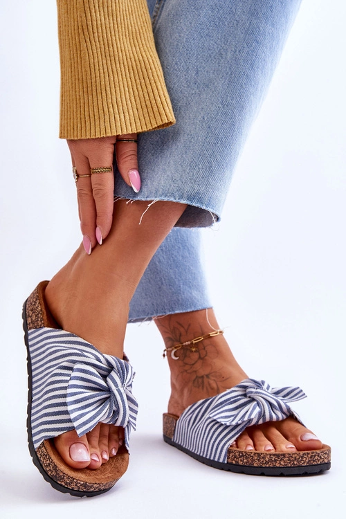 Klapki Na Korkowej Platformie W Paski Biało-Niebieskie Festive