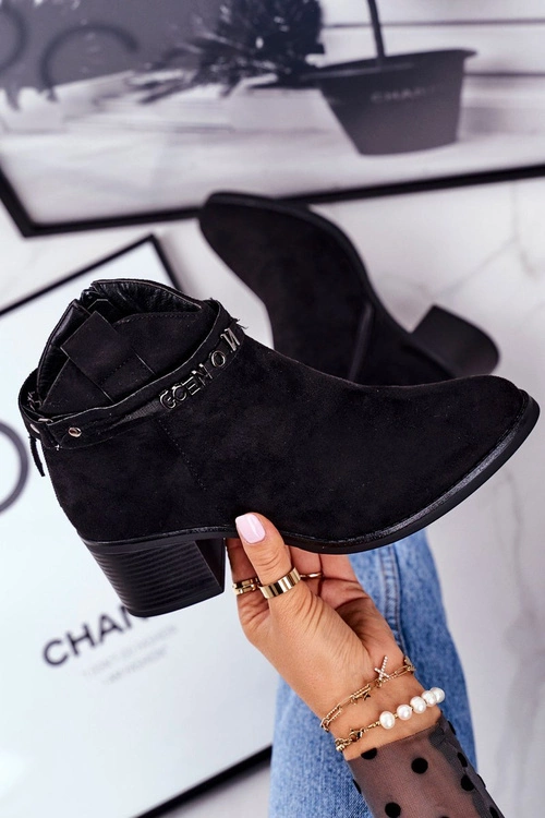 Botki Damskie Na Obcasie Ocieplane Czarne Fevim
