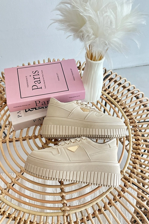 Sneakersy Damskie Z Eko Skóry Na Masywnej Platformie Beżowe Chrisstin