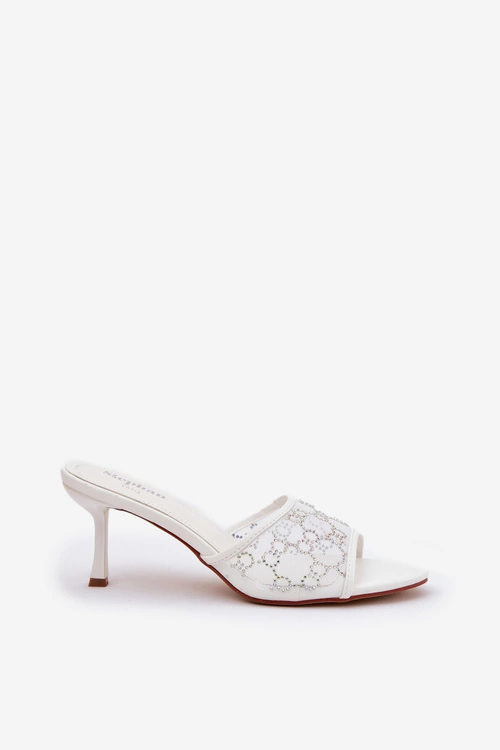 Zdobione Klapki Na Szpilce Białe Ennoriel