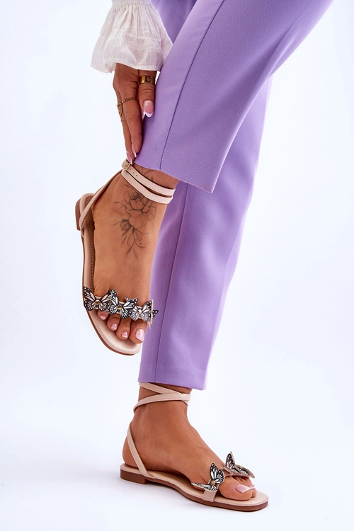 Damskie Sandały Z Ozdobnymi Motylami Beżowe Jeane