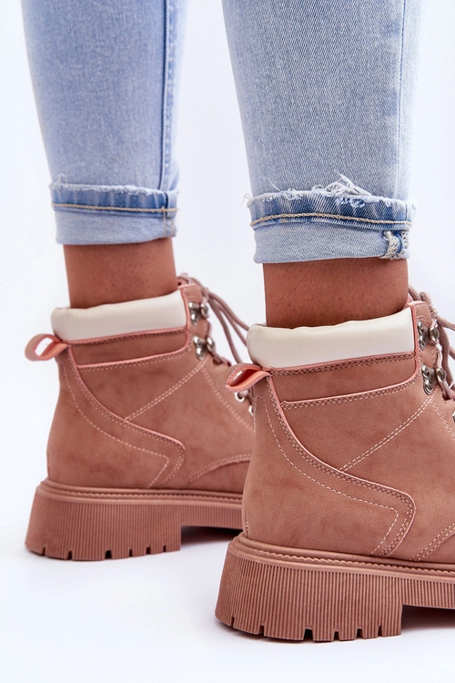 Damskie Skórzane Ocieplane Trapery Różowe Poles