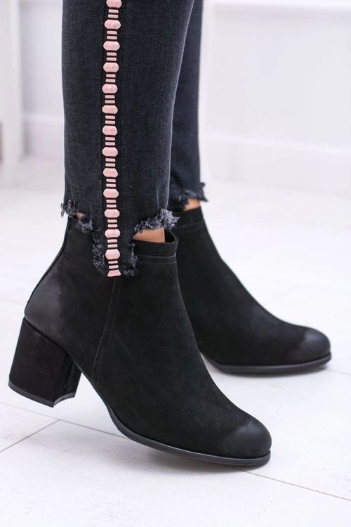 Damskie Czarne Skórzane Botki Na Słupku Nicole