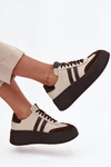 Skórzane Sneakersy Damskie Na Platformie Zazoo 3775 Beżowo-Czekoladowe